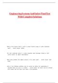 Engineering Systems And Safety Final Test With Complete Solutions