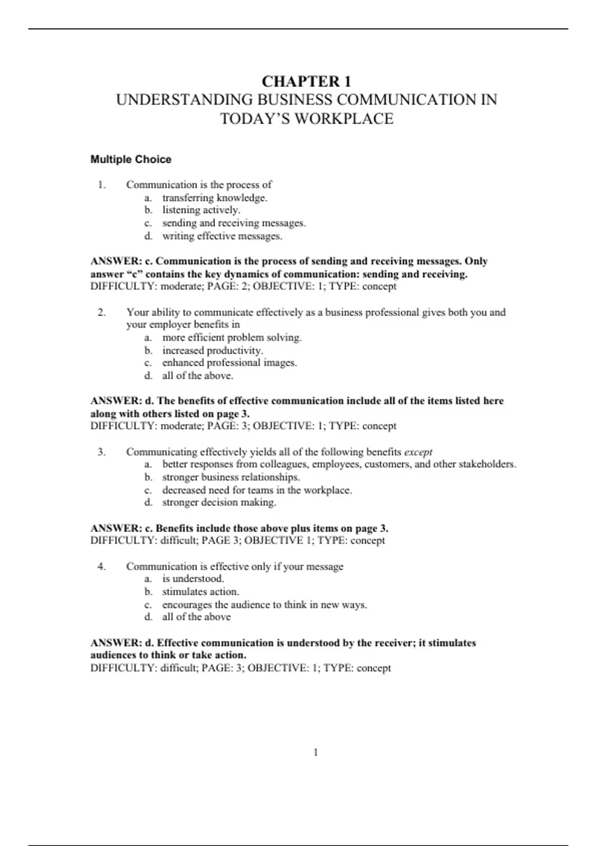 practice test bank questions, final exam : Business Communication ,3rd ...