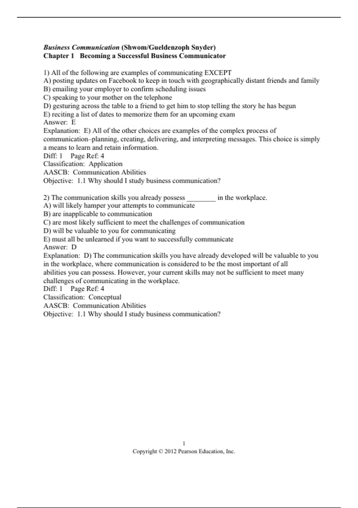 practice test bank questions, final exam : Business Communication ...