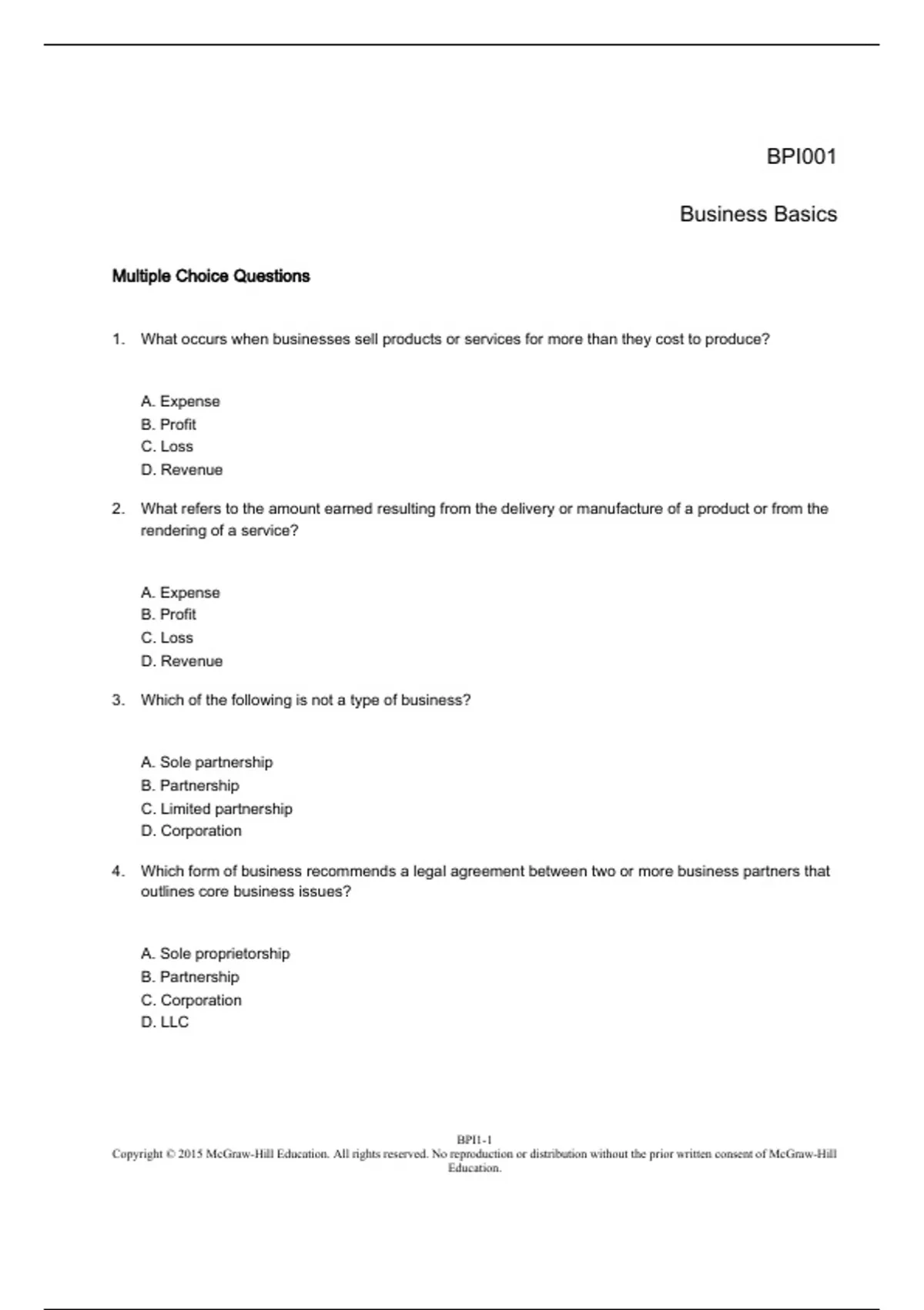 practice test bank questions, final exam : Business Driven Technology ...