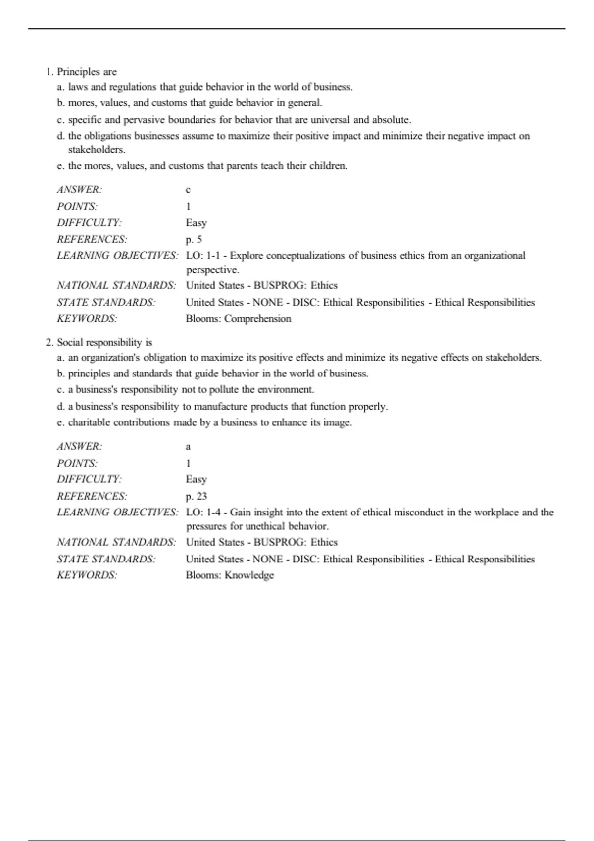 practice test bank questions, final exam : Business Ethics Ethical ...