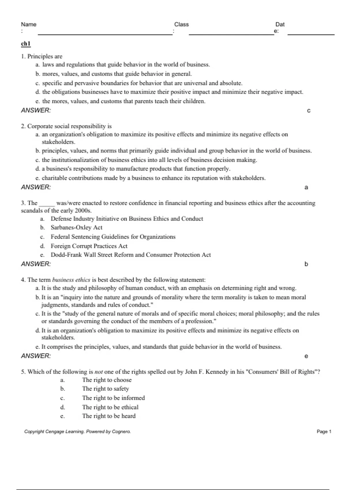 practice test bank questions, final exam : Business Ethics Ethical ...