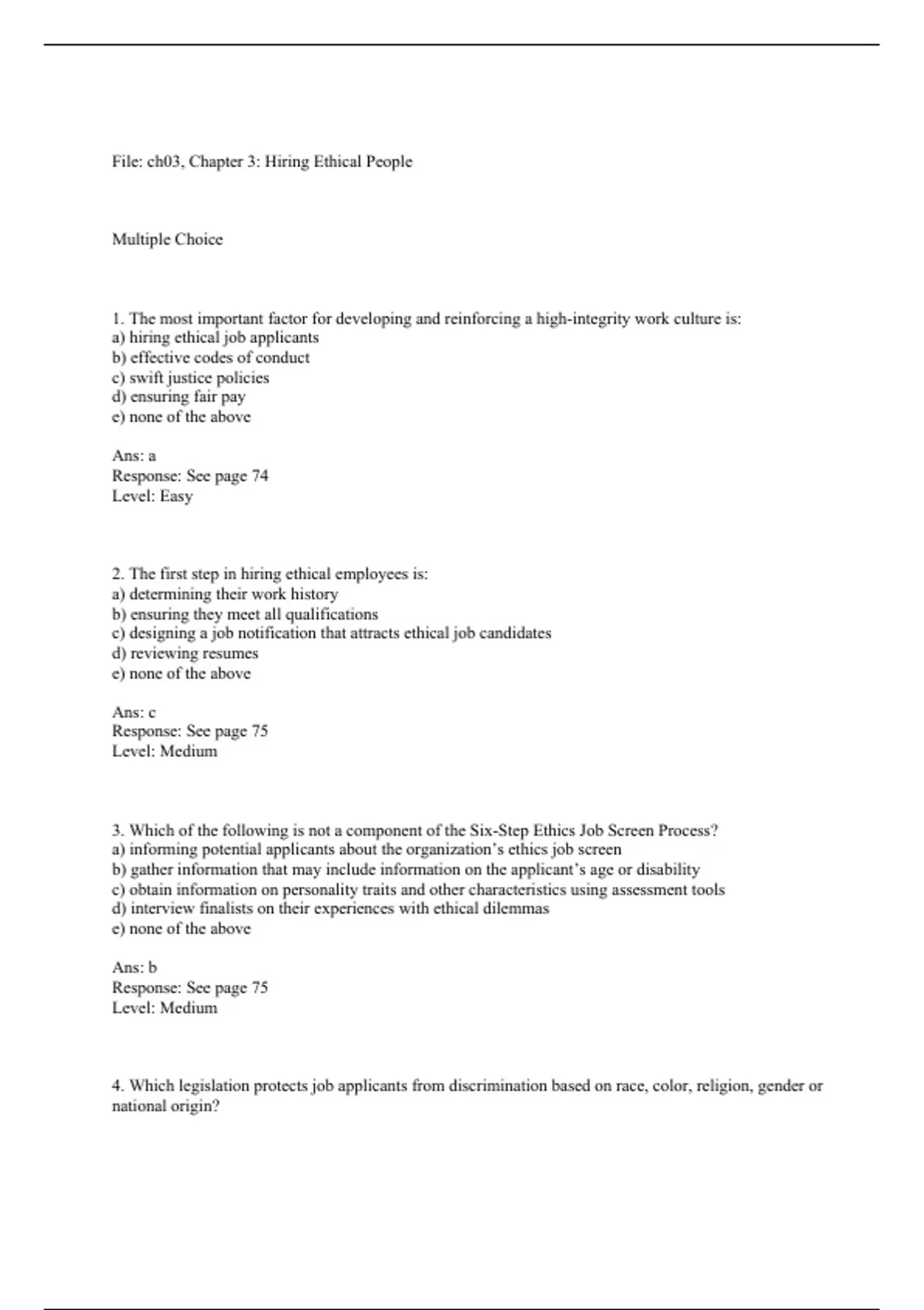 practice test bank questions, final exam : Business Ethics How to ...