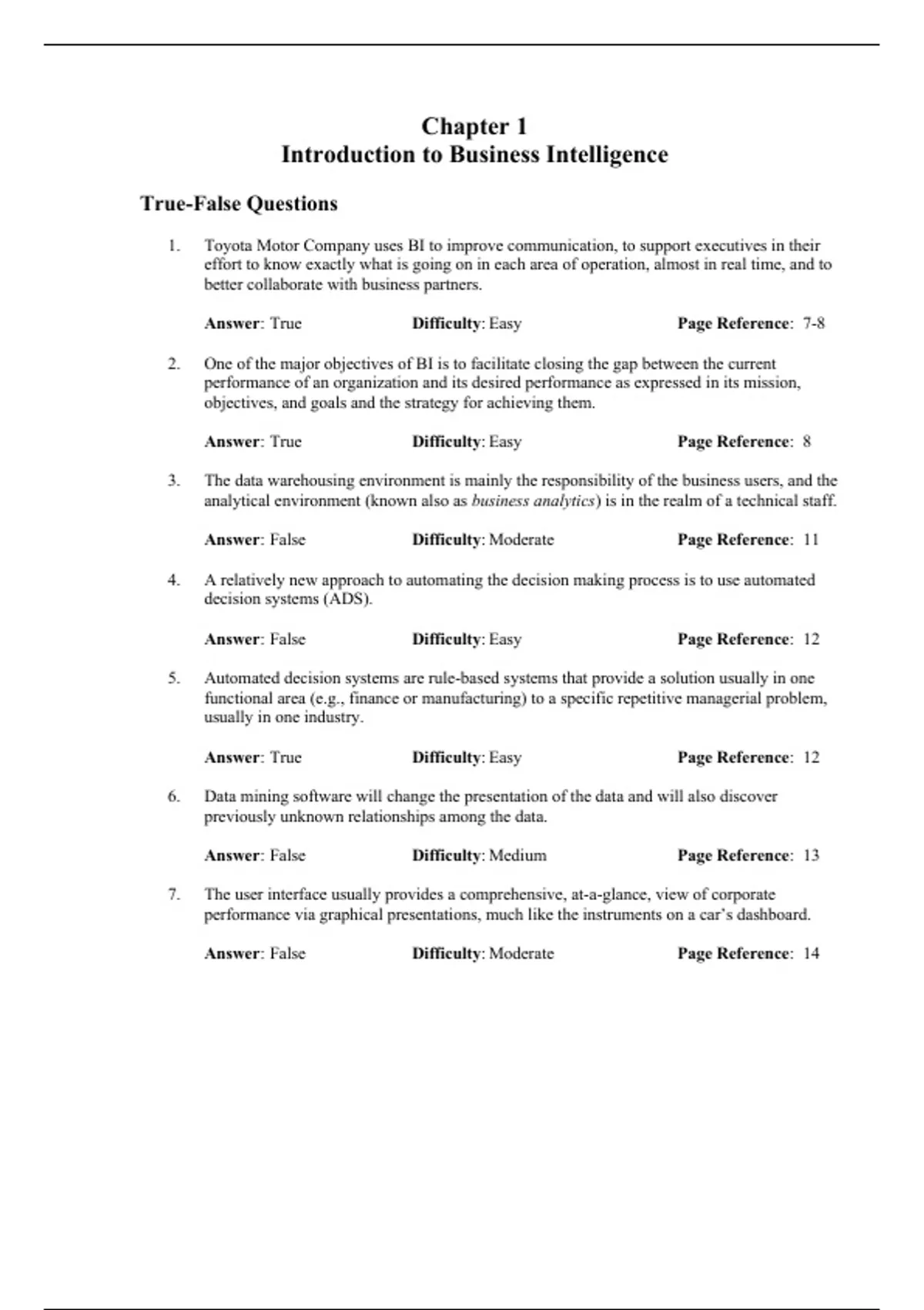 practice test bank questions, final exam : Business Intelligence,Turban ...