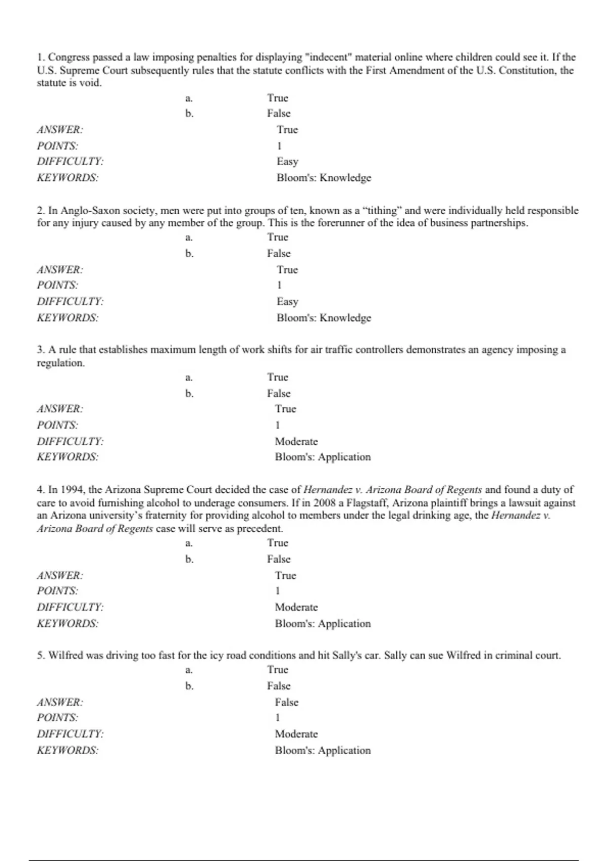 practice test bank questions, final exam : Business Law and the Legal ...