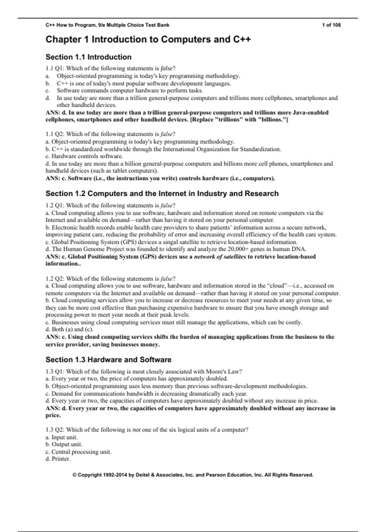 practice test bank questions, final exam : C++ How to Program (Early ...