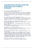 A REVIEW FOR THE FINAL &lpar;NUR 105&rpar; QUESTIONS AND CORRECT ANSWERS