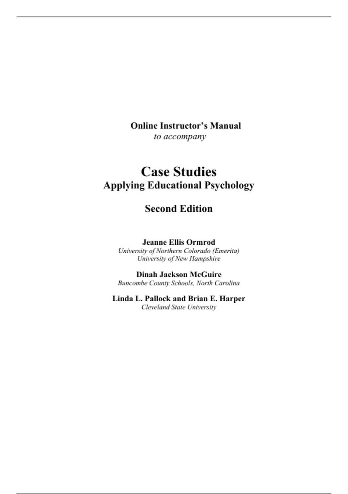 Summary solutions manual, textbook answers: Case Studies Applying ...