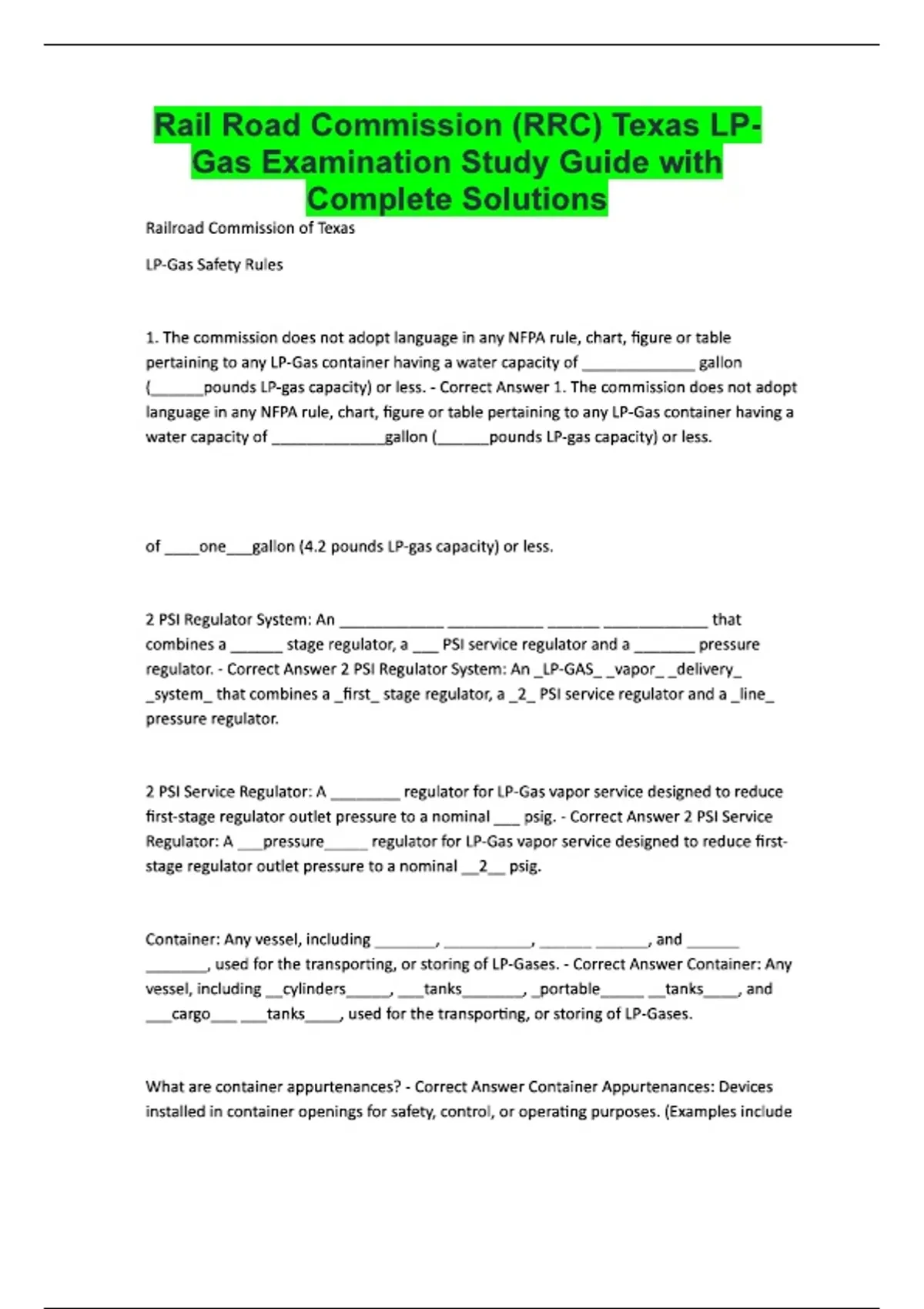 Rail Road Commission (RRC) Texas LP-Gas Examination Study Guide with ...