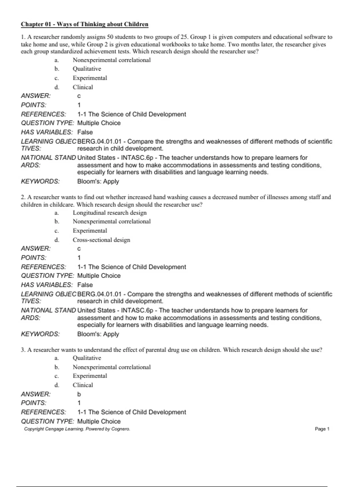 Topical Approach Example practice test bank questions, final exam : Child and Adolescent ...