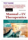Test Bank for Phillips Manual of I&period;V&period; Therapeutics Evidence-Based Practice for Infusion Therapy 8th Edition by Lisa Gorski - Complete Elaborated and Latest Test Bank&period; ALL Chapters&lpar;1-13&rpar;Included and Latest Update  5&ast; Rated