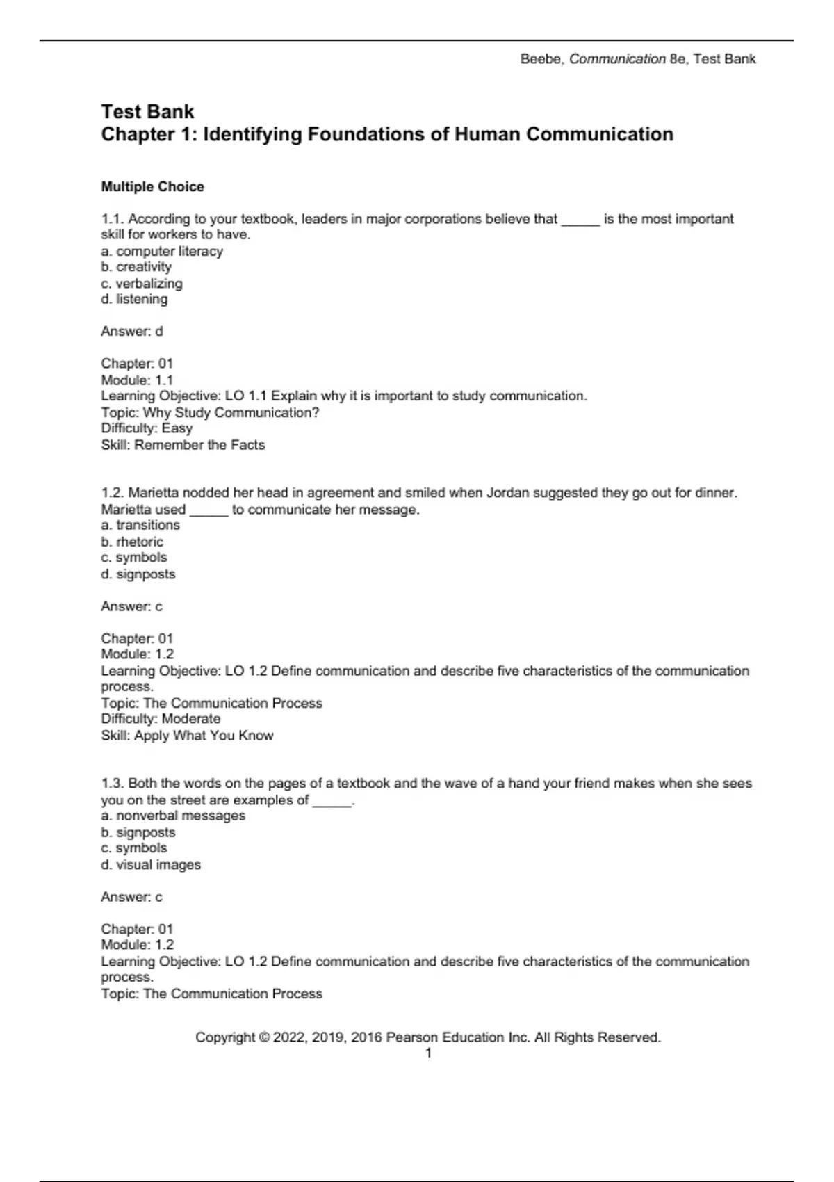 practice test bank questions, final exam : Communication Principles for ...