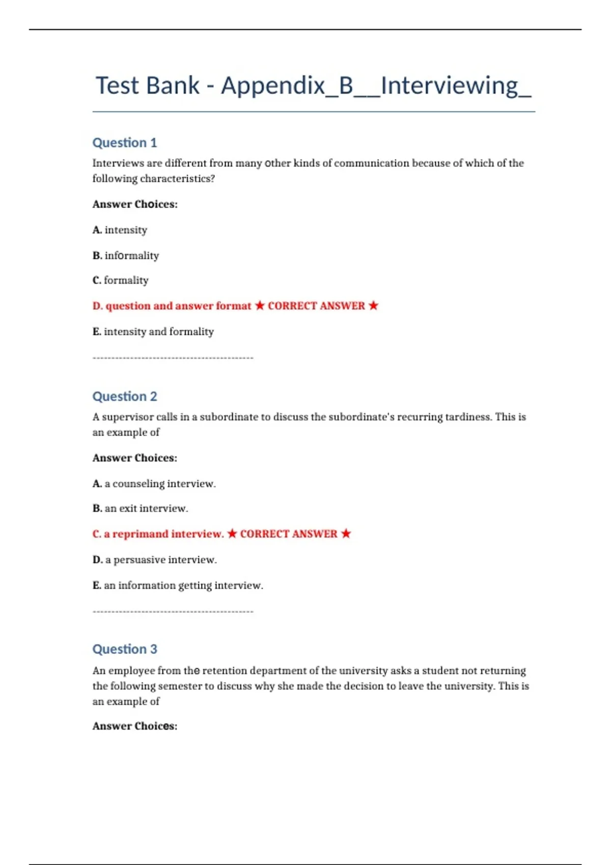 practice test bank questions, final exam : Communication in Our Lives ...