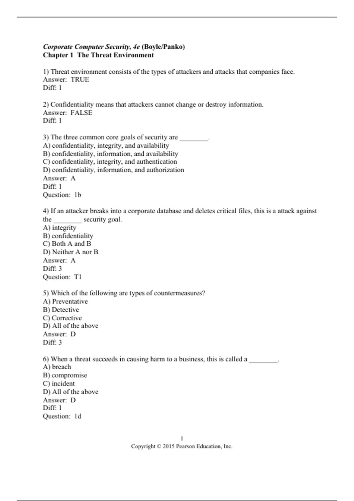 practice test bank questions, final exam : Corporate Computer Security ...