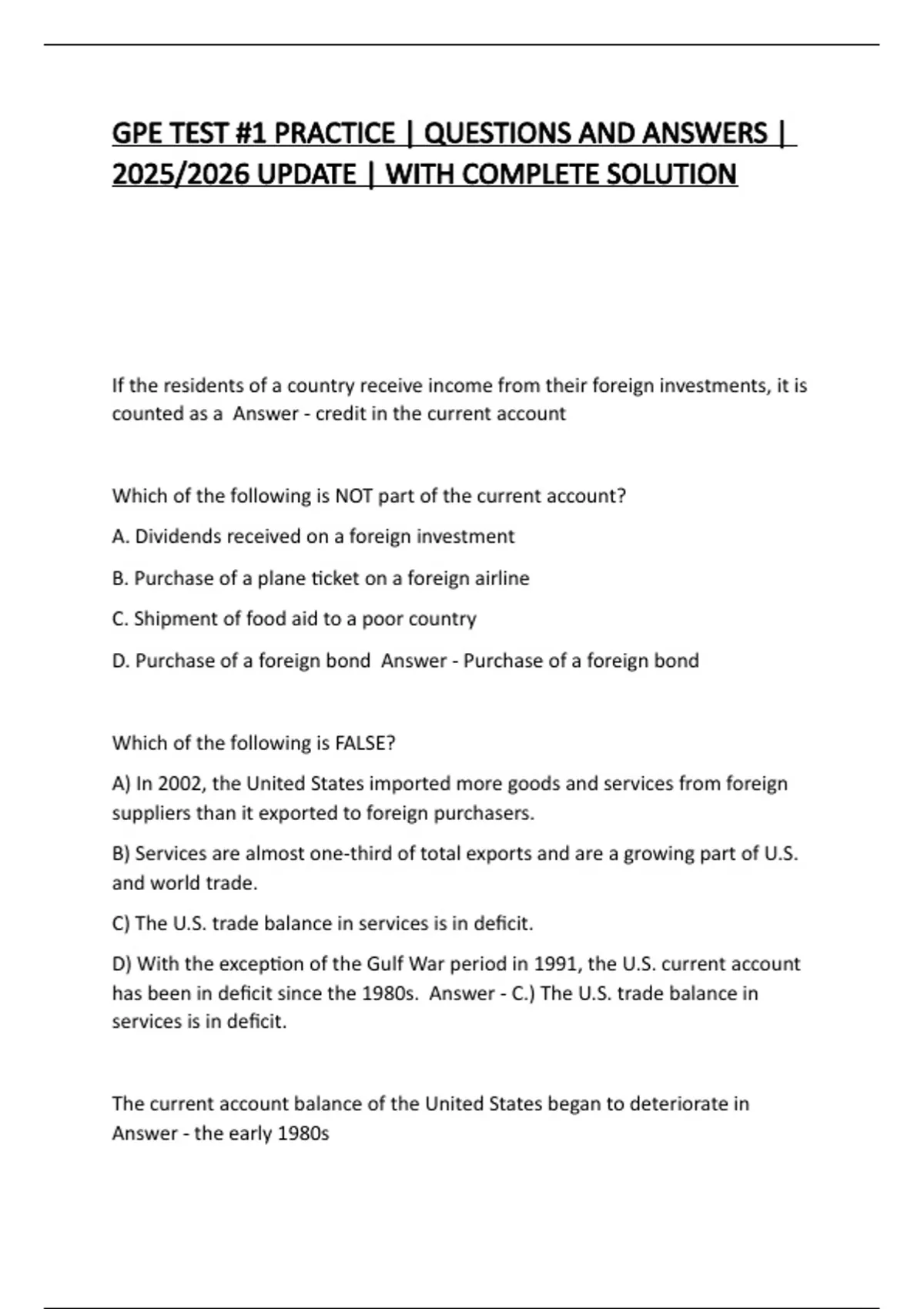 GPE TEST #1 PRACTICE | QUESTIONS AND ANSWERS | 2025/2026 UPDATE | WITH ...