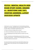 PSYCH &sol; MENTAL HEALTH HESI  EXAM STUDY GUIDE&period; GRADED  A&plus;&period; QUESTIONS AND 100&percnt;  VERIFIED ANSWERS&period; LATEST  2025&sol;2026 UPDATE 