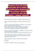 Chemistry Final ACS EXAM QUESTIONS WITH CORRECT SOLUTIONS&vert;&vert;100&percnt; GUARANTEED PASS ALREADY GRADED A&plus;&vert;&vert;UPDATED 2025&sol;2026 SYLLABUS&vert;&vert;<<NEWEST VERSION>>