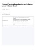 Financial Planning Exam Questions with Correct Answers &vert; Latest Update