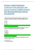 Florida Certified Residential  Contractor Exam Questions And  Correct Answers &lpar;Verified Answers&rpar;  Plus Rationale2026 Q&A&vert; Instant  Download Pdf   