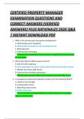 CERTIFIED PROPERTY MANAGER  EXAMINATION QUESTIONS AND  CORRECT ANSWERS &lpar;VERIFIED  ANSWERS&rpar; PLUS RATIONALES 2026 Q&A  &vert; INSTANT DOWNLOAD PDF 
