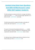 Assisted Living State Exam Questions  And 100&percnt; Verified Answers&vert; Latest  2026&sol; 2027 Update&vert; Graded A&plus;