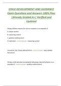 CHILD DEVELOPMENT AND GUIDANCE  Exam Questions and Answers 100&percnt; Pass  &vert;Already Graded A&plus;&vert; Verified and  Updated