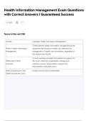 Health Information Management Exam Questions with Correct Answers &vert; Guaranteed Success