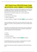 AWS Final Exam UPDATED Study Guide  QUESTIONS AND CORRECT ANSWERS