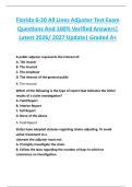 Florida 6-20 All Lines Adjuster Test Exam  Questions And 100&percnt; Verified Answers&vert;  Latest 2026&sol; 2027 Update&vert; Graded A&plus;