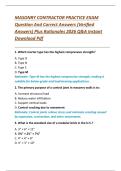 MASONRY CONTRACTOR PRACTICE EXAM  Question And Correct Answers &lpar;Verified  Answers&rpar; Plus Rationales 2026 Q&A Instant  Download Pdf