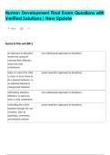 Human Development Final Exam Questions with  Verified Solutions&vert; New Update