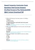 Hawaii Carpentry Contractor Exam  Questions And Correct Answers  &lpar;Verified Answers&rpar; Plus Rationale2026  Q&A&vert; Instant Download Pdf  