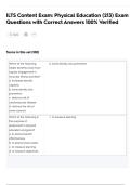 ILTS Content Exam&colon; Physical Education &lpar;213&rpar; Exam Questions with Correct Answers 100&percnt; Verified