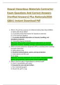 Hawaii Hazardous Materials Contractor  Exam Questions And Correct Answers  &lpar;Verified Answers&rpar; Plus Rationale2026  Q&A&vert; Instant Download Pdf  