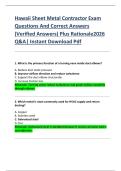 Hawaii Sheet Metal Contractor Exam  Questions And Correct Answers  &lpar;Verified Answers&rpar; Plus Rationale2026  Q&A&vert; Instant Download Pdf  