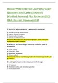 Hawaii Waterproofing Contractor Exam  Questions And Correct Answers  &lpar;Verified Answers&rpar; Plus Rationale2026  Q&A&vert; Instant Download Pdf  