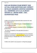 KAPLAN READING EXAM NEWEST 2026  ACTUAL EXAM QUESTIONS AND CORRECT  DETAILED ANSWERS &lpar;VERIFIED ANSWERS&rpar;  ALL ANSWERED &lbrace;20 Q & A&rcub; ALREADY  GRADED A&plus; &vert; BRAND NEW&excl; &vert; 100&percnt;  GUARANTEED PASS