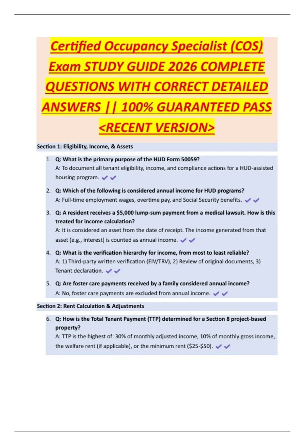 Cos Certification Sample Certified Occupancy Specialist (COS) Exam STUDY GUIDE 2026 COMPLETE ...