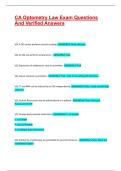 CA Optometry Law Exam Questions And Verified Answers &vert;&vert; 100&percnt; Pass