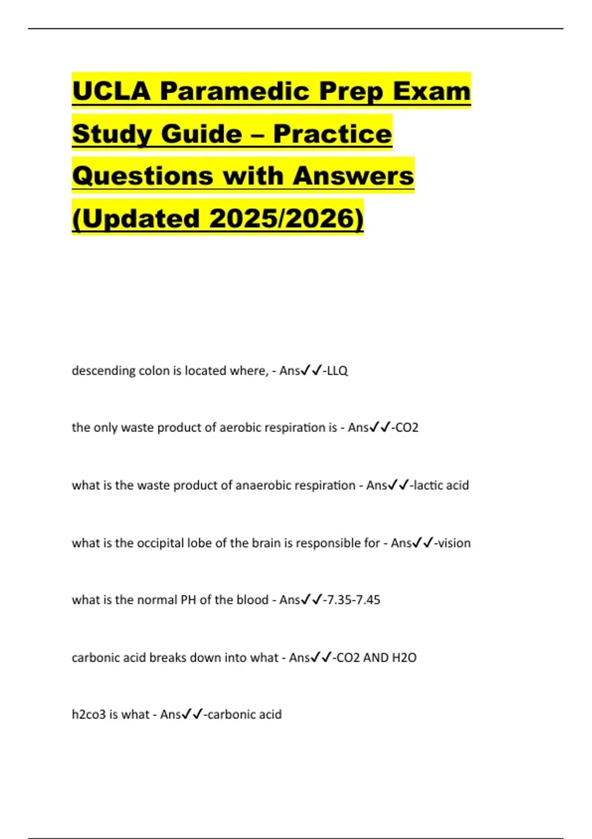 Preview Practice Questions UCLA Paramedic Prep Exam Study Guide – Practice Questions with Answers ...