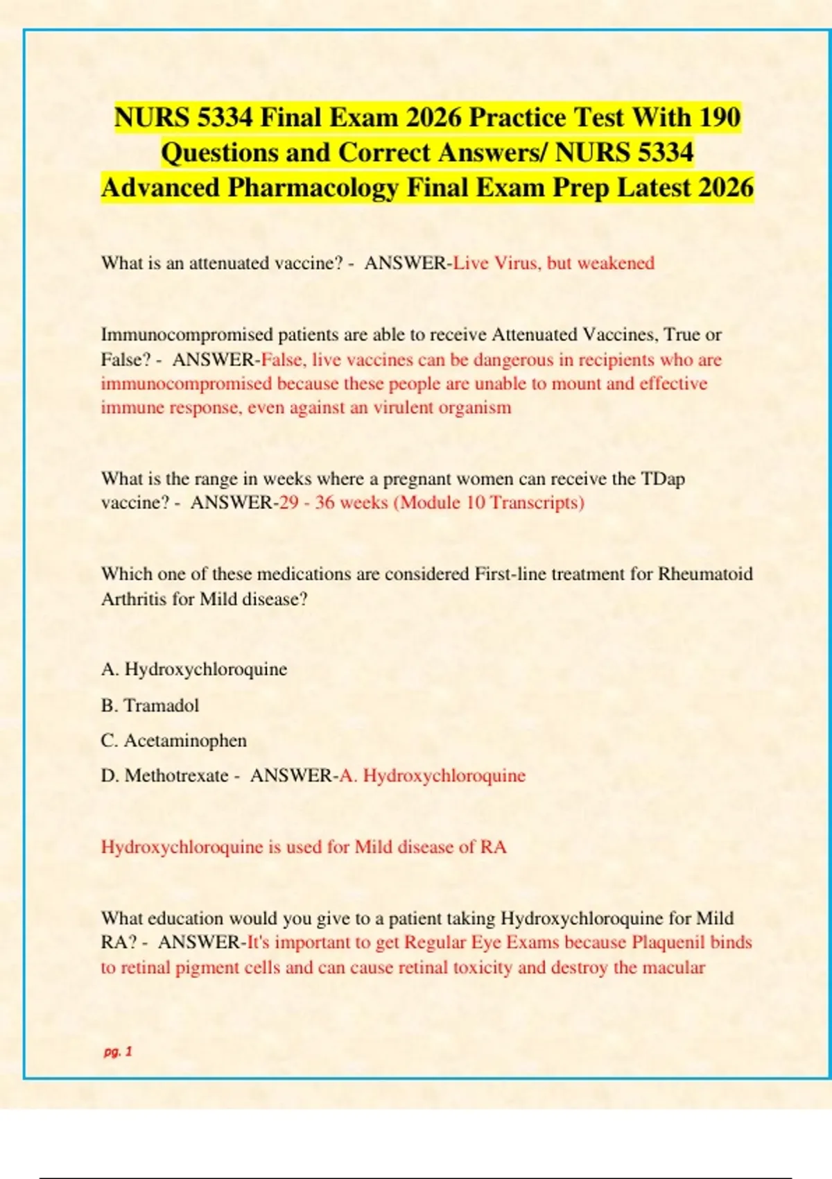 NURS 5334 Final Exam 2026 Practice Test With 190 Questions and Correct ...