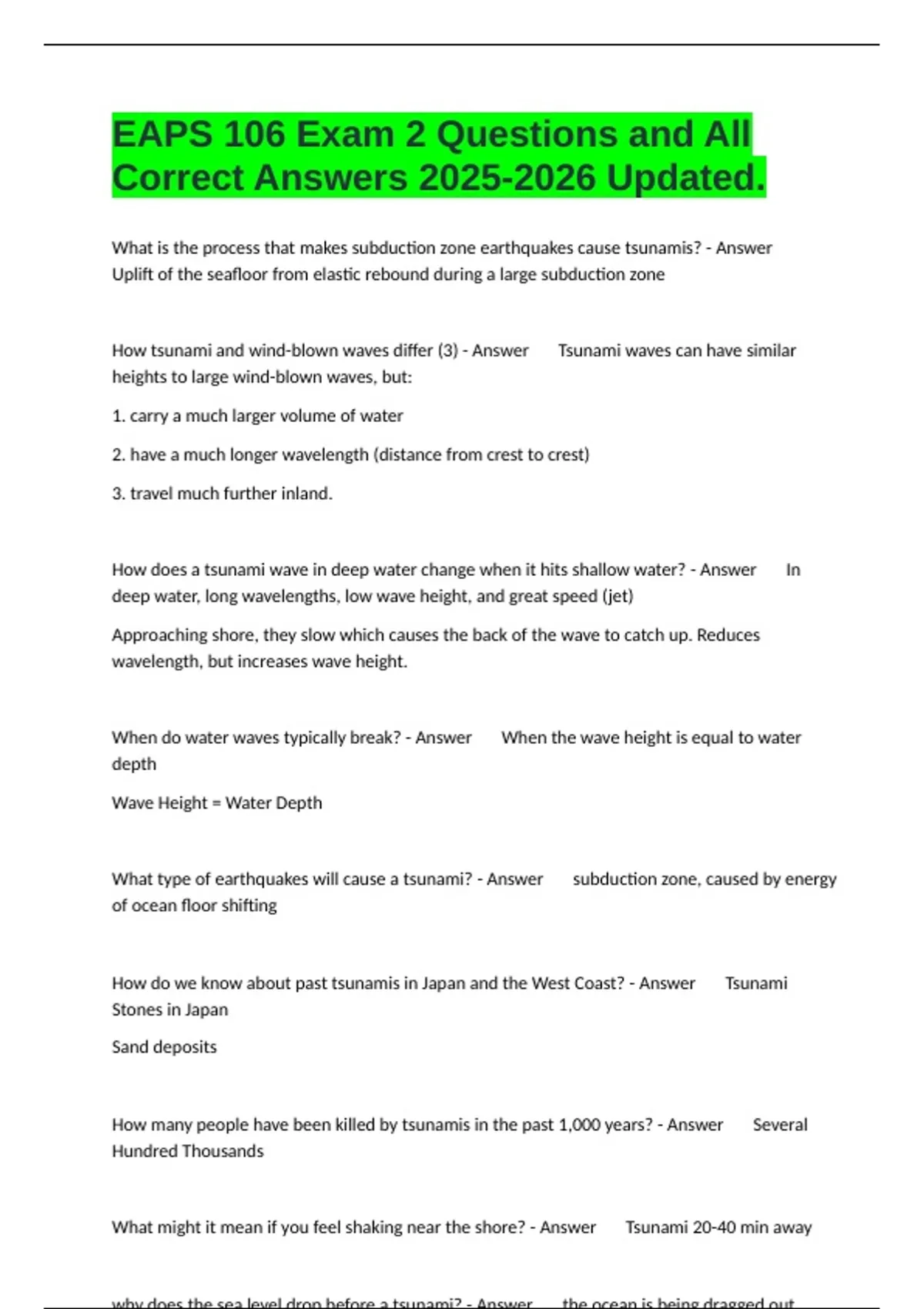 EAPS 106 Exam(Compiled Questions With Correct Answers)Bundle Pack ...