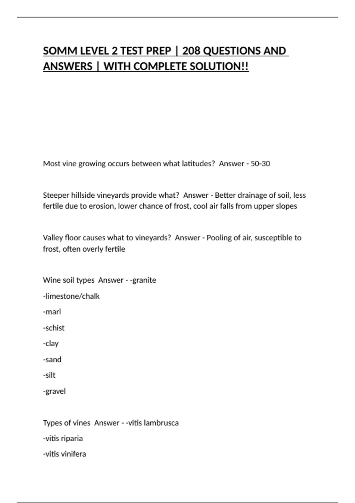 SOMM LEVEL 2 TEST PREP | 208 QUESTIONS AND ANSWERS | WITH COMPLETE ...