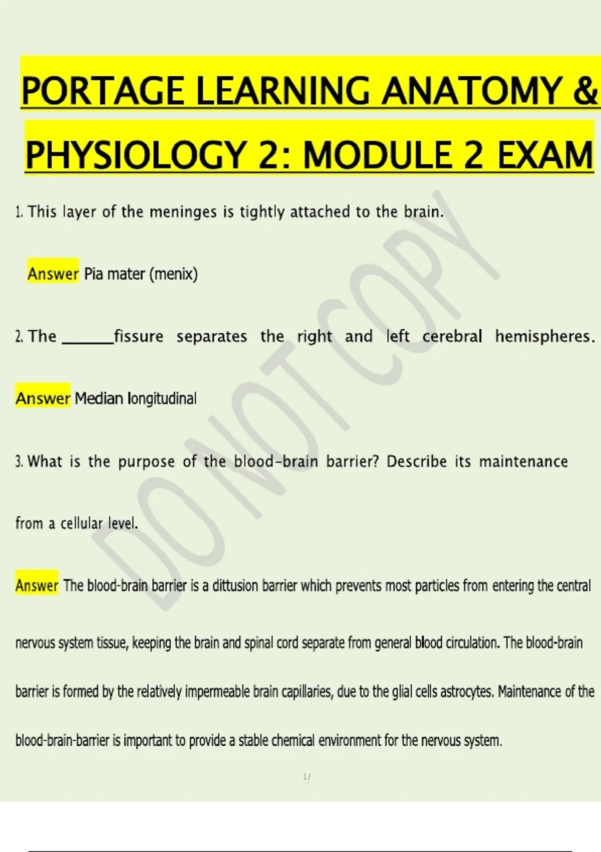 Portage Learning Anatomy & Physiology 2 – Module 2 Exam 2025 | Actual ...