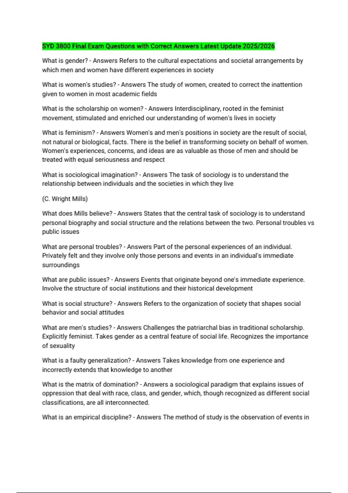 SYD 3800 BUNDLED QUESTIONS WITH CORRECT ANSWERS LATEST UPDATE 2025/2026 ...