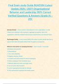 Final Exam study Guide BUAD304 &lpar;Latest Update 2026 &sol; 2027&rpar; Organizational Behavior and Leadership&vert; With Complete Solution