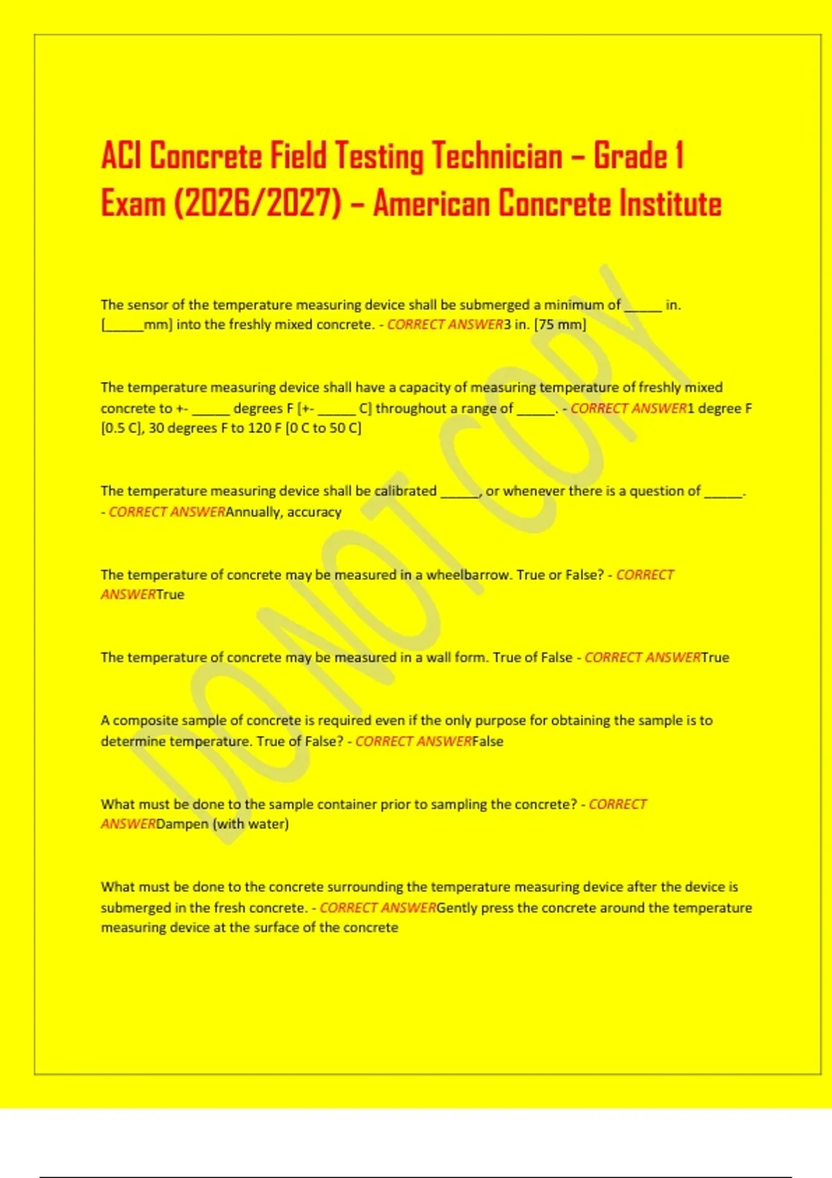 ACI Concrete Field Testing Technician – Grade 1 Exam (2026/2027 ...