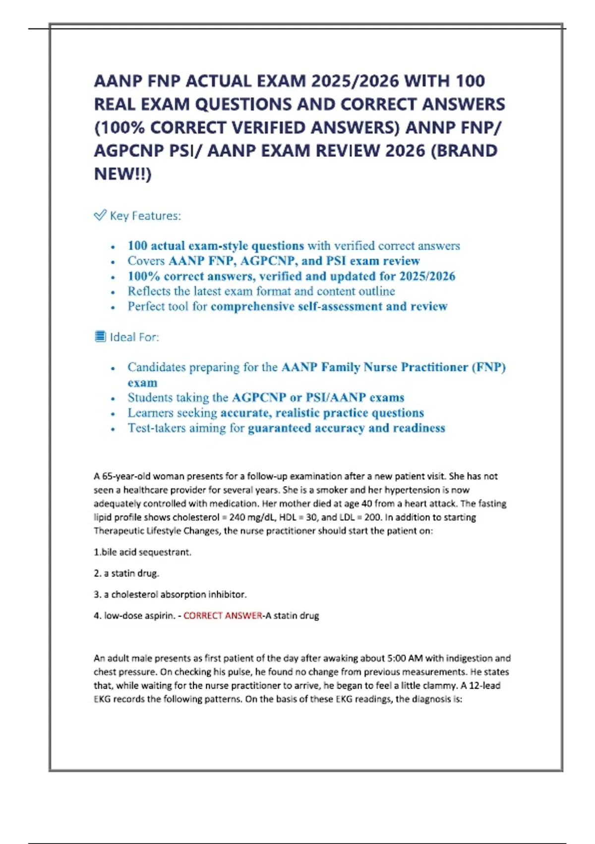 AANP FNP ACTUAL EXAM 2025/2026 WITH 100 REAL EXAM QUESTIONS AND CORRECT ...