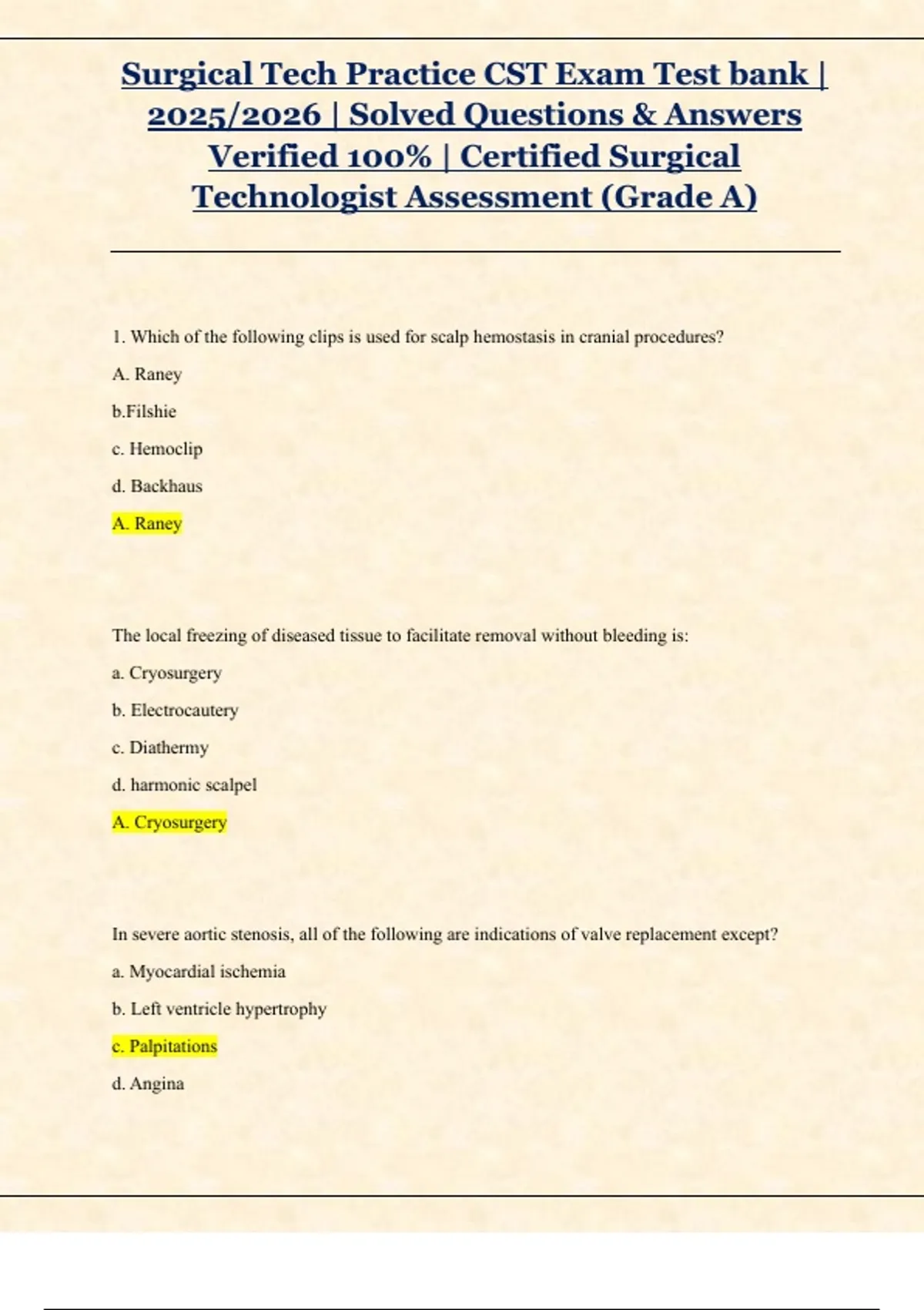 Subhan Cst Rwp Surgical Tech Practice CST Exam Test bank | 2025/2026 | Solved ...