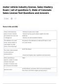 motor vehicle industry license&comma; Sales Mastery Exam &lpar; set of questions 1&rpar;&comma; State of Colorado Sales License Test Questions and Answers